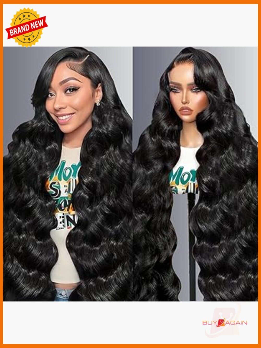 34" 13x6 HD Lace Front Wig Human Hair Body Wave 200 Density Pre Plucked Glueless